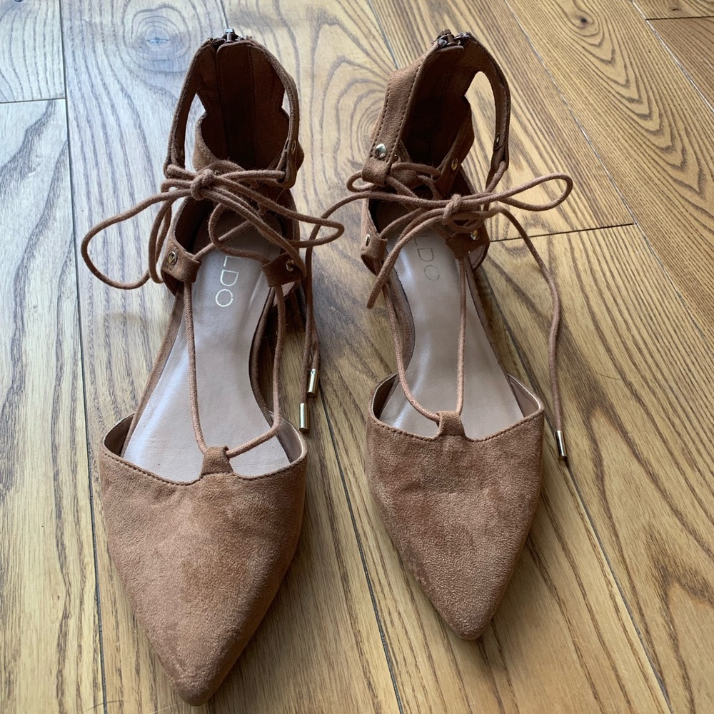 Aldo Women's Brown Suede Lace-Up Flats